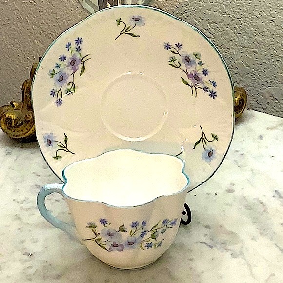 BLUE ROCK BY SHELLEY CUP & SAUCER SET VINTAGE ENGLAND FINE BONE CHINA - Picture 6 of 16